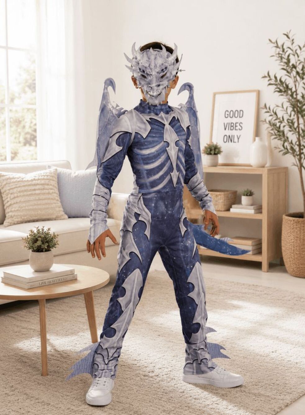 Ghostly Dragon White Blue Jumpsuit Fancy Halloween Boys Size Large L 12-14 NEW